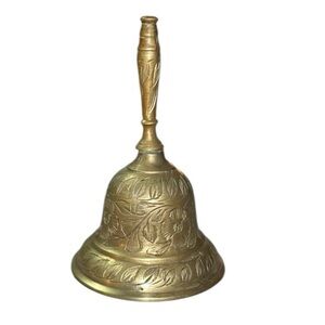 India Brass Bell Beautiful Etched Unique Floral Pattern Vintage
